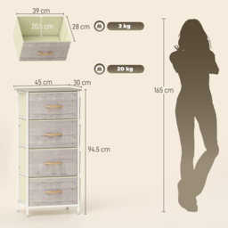 HOMCOM Chest of Four Fabric Drawers - Natural Wood Finish - thumbnail 3