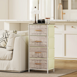HOMCOM Chest of Four Fabric Drawers - Natural Wood Finish - thumbnail 9