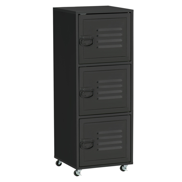 HOMCOM Rolling Storage Cabinet 3-Tier Mobile File Cabinet with Wheels & Metal Doors for Home Office, Living Room, Black - Aosom UK - image 1