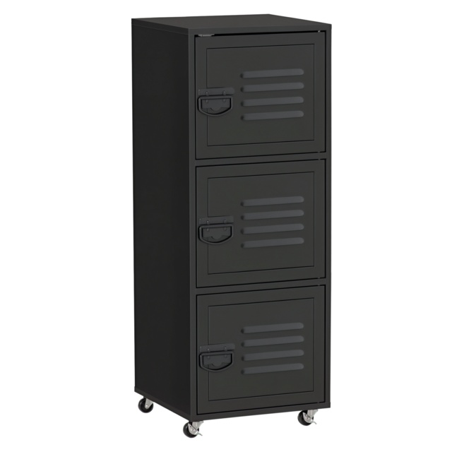 HOMCOM Rolling Storage Cabinet 3-Tier Mobile File Cabinet with Wheels & Metal Doors for Home Office, Living Room, Black - Aosom UK - image 1