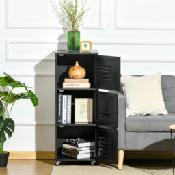 HOMCOM Rolling Storage Cabinet 3-Tier Mobile File Cabinet with Wheels & Metal Doors for Home Office, Living Room, Black - Aosom UK - thumbnail 8