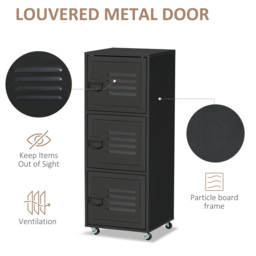 HOMCOM Rolling Storage Cabinet 3-Tier Mobile File Cabinet with Wheels & Metal Doors for Home Office, Living Room, Black - Aosom UK - thumbnail 5