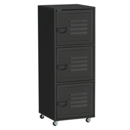 HOMCOM Rolling Storage Cabinet 3-Tier Mobile File Cabinet with Wheels & Metal Doors for Home Office, Living Room, Black - Aosom UK