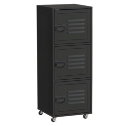 HOMCOM Rolling Storage Cabinet 3-Tier Mobile File Cabinet with Wheels & Metal Doors for Home Office, Living Room, Black - Aosom UK