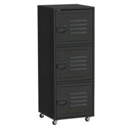 HOMCOM Rolling Storage Cabinet 3-Tier Mobile File Cabinet with Wheels & Metal Doors for Home Office, Living Room, Black - Aosom UK