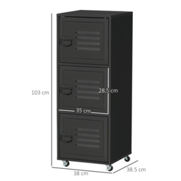 HOMCOM Rolling Storage Cabinet 3-Tier Mobile File Cabinet with Wheels & Metal Doors for Home Office, Living Room, Black - Aosom UK - thumbnail 3