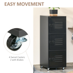 HOMCOM Rolling Storage Cabinet 3-Tier Mobile File Cabinet with Wheels & Metal Doors for Home Office, Living Room, Black - Aosom UK - thumbnail 6