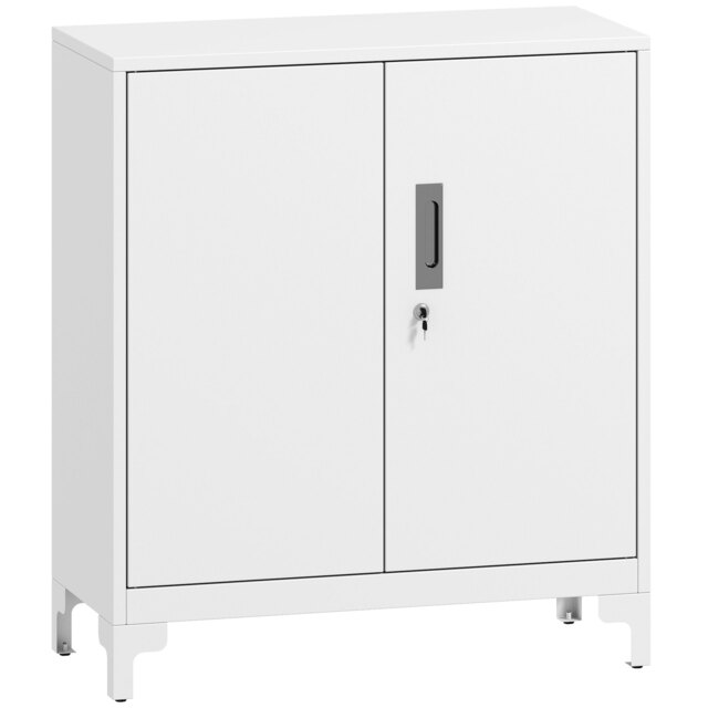 HOMCOM Lockable Metal Filing Cabinet, 2-Tier Storage Cupboard with Double Doors, Modern Office Organiser, White - image 1
