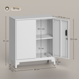 HOMCOM Lockable Metal Filing Cabinet, 2-Tier Storage Cupboard with Double Doors, Modern Office Organiser, White - thumbnail 3