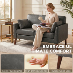 HOMCOM 2 Seater Sofa, 132 cm Modern Small Sofa with Solid Wood Legs and 2 Pillows for Small Space, Grey - thumbnail 4