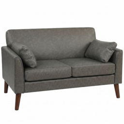 HOMCOM 2 Seater Sofa, 132 cm Modern Small Sofa with Solid Wood Legs and 2 Pillows for Small Space, Grey - thumbnail 1