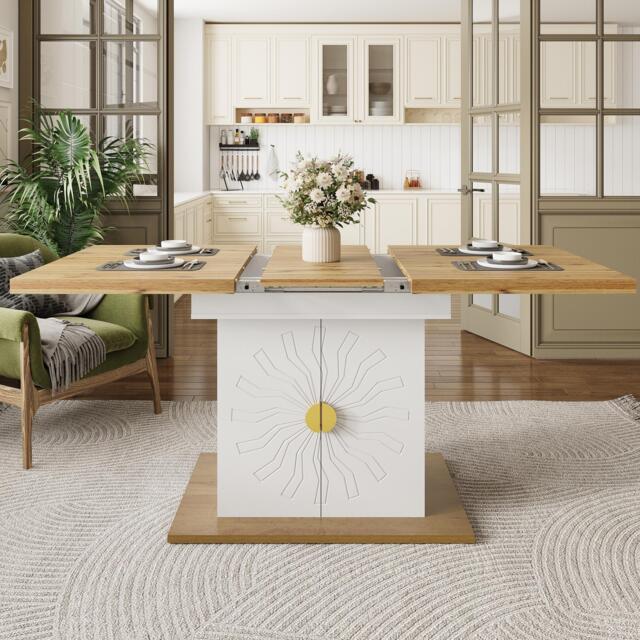Extendable Dining Table with Leaf and Built-In Storage Shelves, Versatile Centrepiece for Open-Plan Areas, 110-140L x 70W x 76H cm, Wood - Aosom UK - image 1