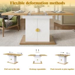 Extendable Dining Table with Leaf and Built-In Storage Shelves, Versatile Centrepiece for Open-Plan Areas, 110-140L x 70W x 76H cm, Wood - Aosom UK - thumbnail 4