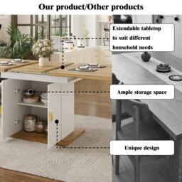 Extendable Dining Table with Leaf and Built-In Storage Shelves, Versatile Centrepiece for Open-Plan Areas, 110-140L x 70W x 76H cm, Wood - Aosom UK - thumbnail 5