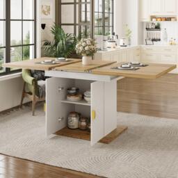 Extendable Dining Table with Leaf and Built-In Storage Shelves, Versatile Centrepiece for Open-Plan Areas, 110-140L x 70W x 76H cm, Wood - Aosom UK - thumbnail 7