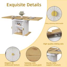 Extendable Dining Table with Leaf and Built-In Storage Shelves, Versatile Centrepiece for Open-Plan Areas, 110-140L x 70W x 76H cm, Wood - Aosom UK - thumbnail 6