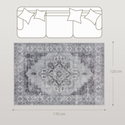 HOMCOM Vintage Area Rug, Non-Slip Washable Rug, Flannel Floor Carpet for Living Room, Bedroom, Dining Room, Home Office, 170 x 120 cm, Grey - thumbnail 3