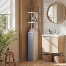HOMCOM Slimline Bathroom Storage Free-Standing Bathroom Cabinet Unit Tall Shelf Toilet Tissue Cupboard w/Drawers - Grey and White - Aosom UK - thumbnail 2