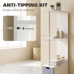 HOMCOM Slimline Bathroom Storage Free-Standing Bathroom Cabinet Unit Tall Shelf Toilet Tissue Cupboard w/Drawers - Grey and White - Aosom UK - thumbnail 9