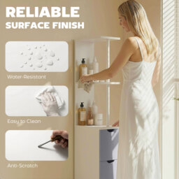 HOMCOM Slimline Bathroom Storage Free-Standing Bathroom Cabinet Unit Tall Shelf Toilet Tissue Cupboard w/Drawers - Grey and White - Aosom UK - thumbnail 6