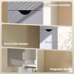 HOMCOM Slimline Bathroom Storage Free-Standing Bathroom Cabinet Unit Tall Shelf Toilet Tissue Cupboard w/Drawers - Grey and White - Aosom UK - thumbnail 7