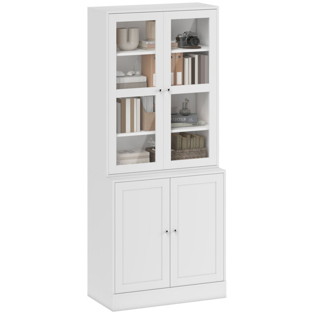 HOMCOM Modern Bookcase with Doors, Display Storage Cabinet with Adjustable Shelves for Living Room, Study, Office, White - Aosom UK - image 1
