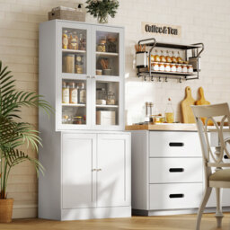 HOMCOM Modern Bookcase with Doors, Display Storage Cabinet with Adjustable Shelves for Living Room, Study, Office, White - Aosom UK - thumbnail 7