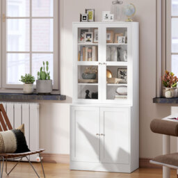 HOMCOM Modern Bookcase with Doors, Display Storage Cabinet with Adjustable Shelves for Living Room, Study, Office, White - Aosom UK - thumbnail 9