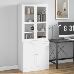 HOMCOM Modern Bookcase with Doors, Display Storage Cabinet with Adjustable Shelves for Living Room, Study, Office, White - Aosom UK - thumbnail 2