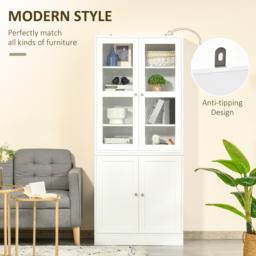 HOMCOM Modern Bookcase with Doors, Display Storage Cabinet with Adjustable Shelves for Living Room, Study, Office, White - Aosom UK - thumbnail 4