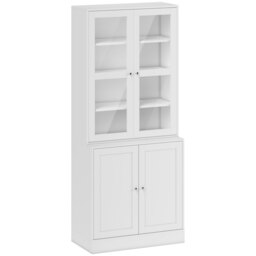 HOMCOM Modern Bookcase with Doors, Display Storage Cabinet with Adjustable Shelves for Living Room, Study, Office, White - Aosom UK - thumbnail 1