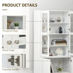 HOMCOM Modern Bookcase with Doors, Display Storage Cabinet with Adjustable Shelves for Living Room, Study, Office, White - Aosom UK - thumbnail 6