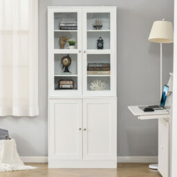 HOMCOM Modern Bookcase with Doors, Display Storage Cabinet with Adjustable Shelves for Living Room, Study, Office, White - Aosom UK - thumbnail 8