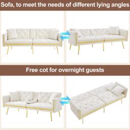 Two-seater Sofa Bed with 3-Position Adjustable Backrest, Concealed Cup Holders, Daybed for Compact Room, 174L x 76W x 71.5H cm, White - Aosom UK - thumbnail 7