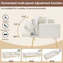 Two-seater Sofa Bed with 3-Position Adjustable Backrest, Concealed Cup Holders, Daybed for Compact Room, 174L x 76W x 71.5H cm, White - Aosom UK - thumbnail 6