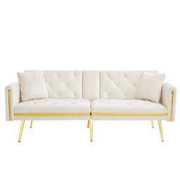 Two-seater Sofa Bed with 3-Position Adjustable Backrest, Concealed Cup Holders, Daybed for Compact Room, 174L x 76W x 71.5H cm, White - Aosom UK - thumbnail 2