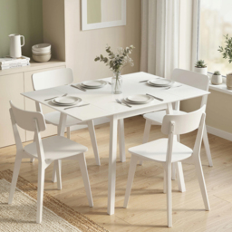 HOMCOM Solid Wood Folding Dining Table, Drop Leaf Table for 2-4 People, Rectangle Kitchen Table for Small Space, White - thumbnail 2