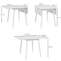 HOMCOM Solid Wood Folding Dining Table, Drop Leaf Table for 2-4 People, Rectangle Kitchen Table for Small Space, White - thumbnail 3