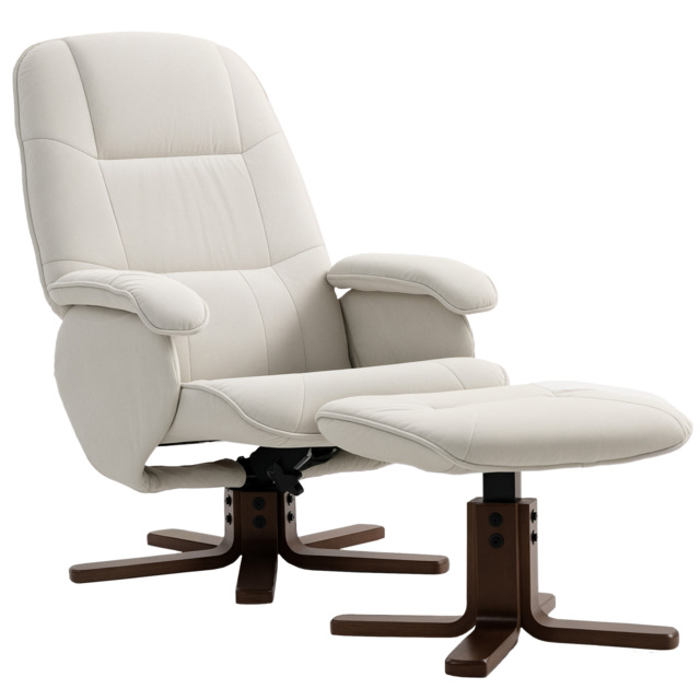HOMCOM Reclining Swivel Chair with Footstool Linen Recliner Set Upholstered with Footstool Wooden Base Living Room, Beige - Aosom UK - image 1