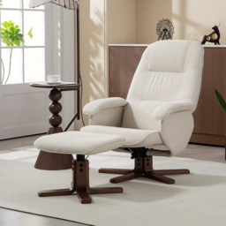 HOMCOM Reclining Swivel Chair with Footstool Linen Recliner Set Upholstered with Footstool Wooden Base Living Room, Beige - Aosom UK - thumbnail 3