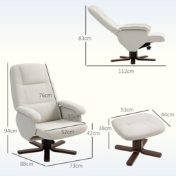 HOMCOM Reclining Swivel Chair with Footstool Linen Recliner Set Upholstered with Footstool Wooden Base Living Room, Beige - Aosom UK - thumbnail 4