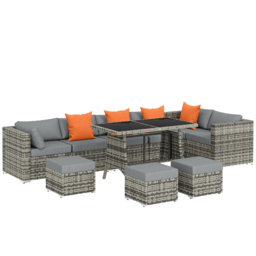 Outsunny 10 Piece Rattan Garden Furniture Set, 2 Corner Sofas with 4 Chairs, 4 Stools and Coffee Table, Outdoor Patio Furniture - thumbnail 1