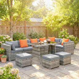Outsunny 10 Piece Rattan Garden Furniture Set, 2 Corner Sofas with 4 Chairs, 4 Stools and Coffee Table, Outdoor Patio Furniture - thumbnail 2