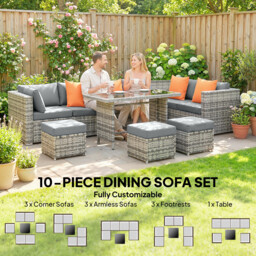 Outsunny 10 Piece Rattan Garden Furniture Set, 2 Corner Sofas with 4 Chairs, 4 Stools and Coffee Table, Outdoor Patio Furniture - thumbnail 4