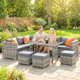 Outsunny 10 Piece Rattan Garden Furniture Set, 2 Corner Sofas with 4 Chairs, 4 Stools and Coffee Table, Outdoor Patio Furniture - thumbnail 8