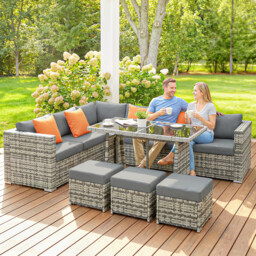 Outsunny 10 Piece Rattan Garden Furniture Set, 2 Corner Sofas with 4 Chairs, 4 Stools and Coffee Table, Outdoor Patio Furniture - thumbnail 9
