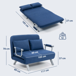 HOMCOM Two-Seater Click-Clack Sofa Bed - Dark Blue - thumbnail 3
