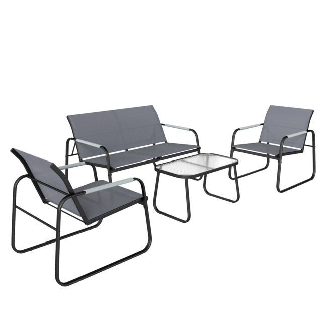 Outsunny 4 Piece Garden Furniture Set, Garden Sofa Set with Loveseat, 2 Armchairs, Tempered Glass Table for Balcony, Grey - image 1