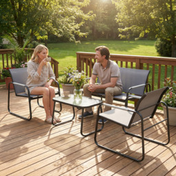 Outsunny 4 Piece Garden Furniture Set, Garden Sofa Set with Loveseat, 2 Armchairs, Tempered Glass Table for Balcony, Grey - thumbnail 7