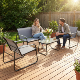 Outsunny 4 Piece Garden Furniture Set, Garden Sofa Set with Loveseat, 2 Armchairs, Tempered Glass Table for Balcony, Grey - thumbnail 9